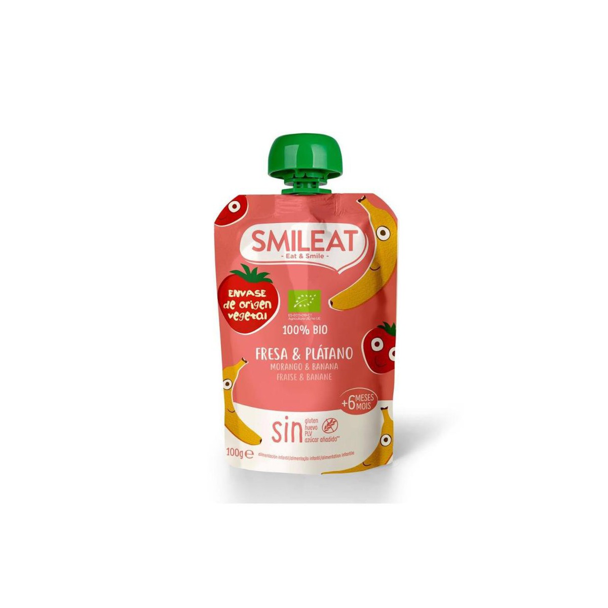 smileat pouch fresa y platano ecologico 100gr
